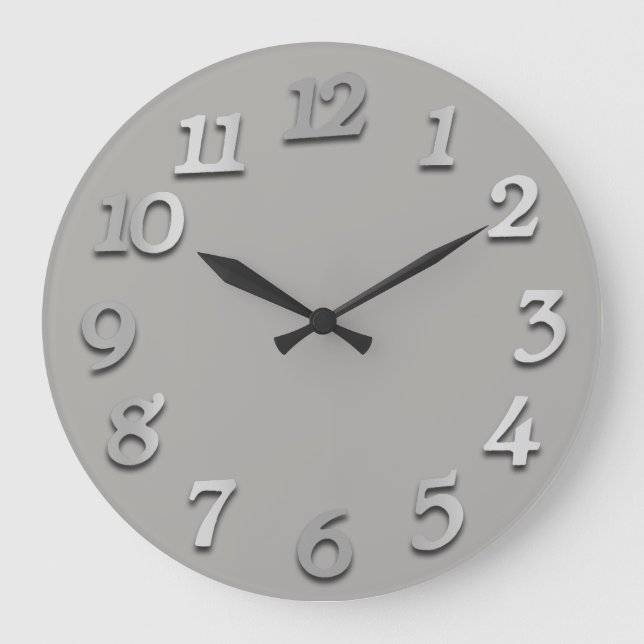 Minimal Numbers Grey Silver Grey Metallic 3D Large Clock (Front)