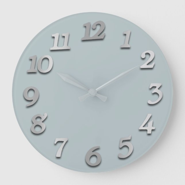 Minimal Numbers Grey Silver Grey Pastel Blue Sky Large Clock (Front)