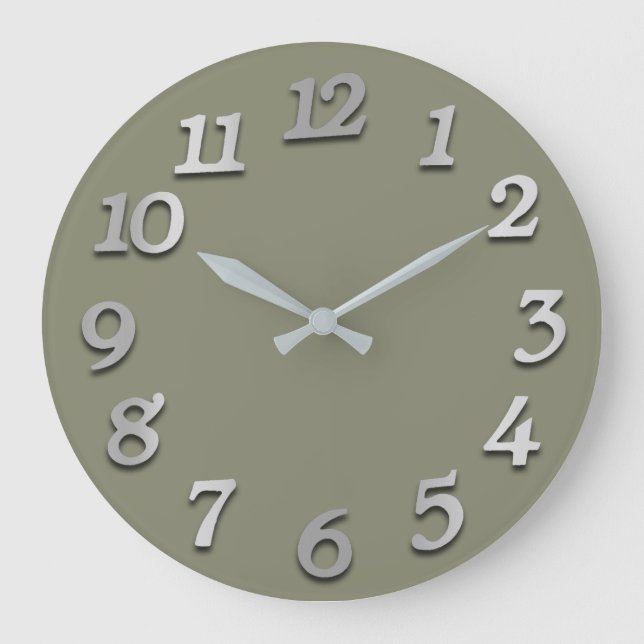 Minimal Numbers Grey Silver Grey Pastel Khaki Large Clock (Front)