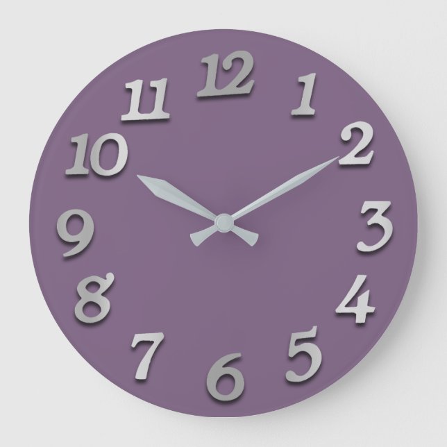 Minimal Numbers Grey Silver Grey Purple Violet Plu Large Clock (Front)