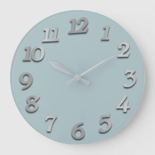 Minimal Numbers Grey Silver White Pastel Tiffany Large Clock