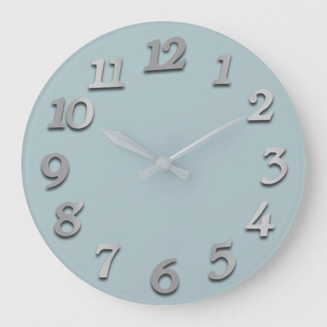 Minimal Numbers Grey Silver White Pastel Tiffany Large Clock (Front)