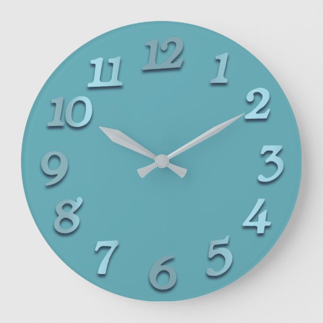 Minimal Numbers Ocean Blue Teal Aquatic Tiffany Large Clock (Front)