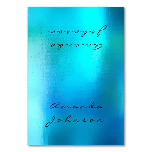 Minimal Ocean Blue Personalised Name Table Card (Front)