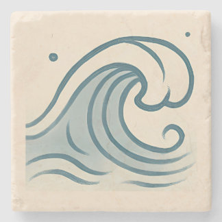 Minimal Ocean Wave Art Tile Stone Coaster