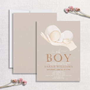 Minimal Oh Boy Pastel Illustration Baby Shower Invitation