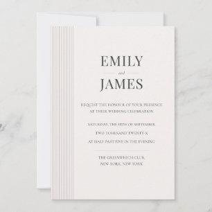 Minimal Old Money Brown Stripe and Ivory Wedding Invitation