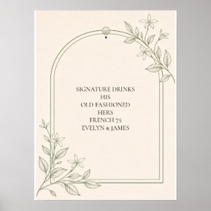 Minimal Olive Botanical Signature Drinks Sign