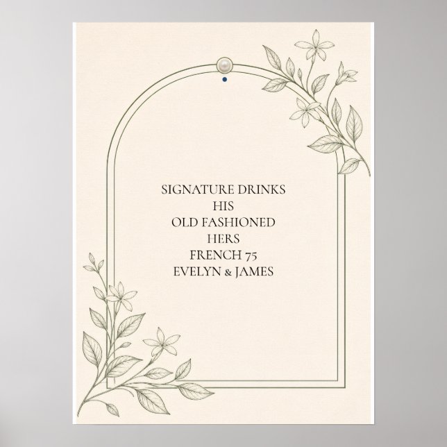 Minimal Olive Botanical Signature Drinks Sign (Front)