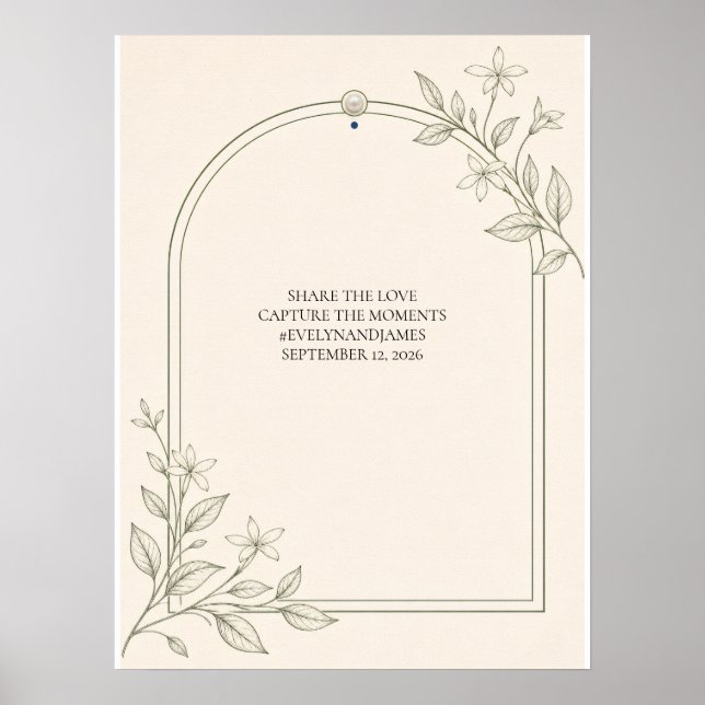 Minimal Olive Botanical Wedding Hashtag Sign (Front)