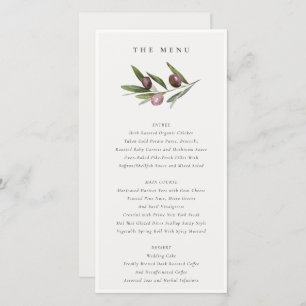 Minimal Olive Branch Foliage Wedding Menu Card
