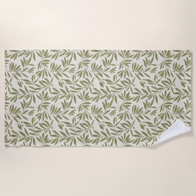 Minimal Olive Branch Pattern Beach Towel (Front)