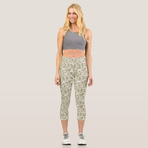 Minimal Olive Branch Pattern Capri Leggings