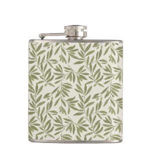 Minimal Olive Branch Pattern Hip Flask