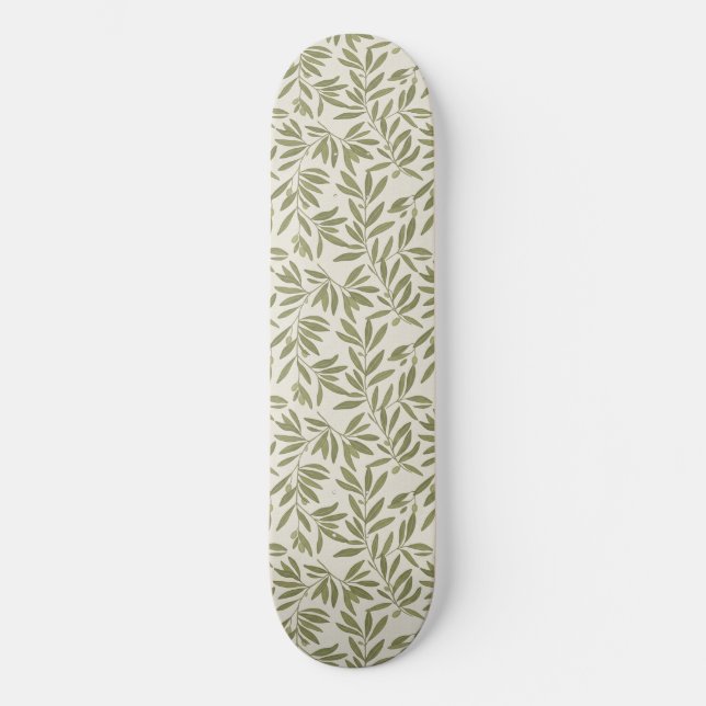 Minimal Olive Branch Pattern Skateboard (Front)