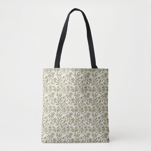 Minimal Olive Branch Pattern Tote Bag (Front)