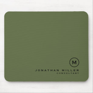 Minimal Olive Classic Monogram Mouse Pad