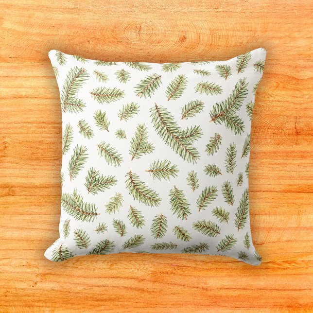 Minimal Olive Douglas Fir Sprig Watercolor Pattern Cushion (Creator Uploaded)