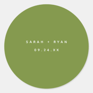 Minimal Olive Green Custom Names Wedding Classic Round Sticker