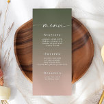 Minimal Ombre Hunter Green & Pink Wedding Menu<br><div class="desc">Simple Minimal Ombre Hunter Green & Pink Wedding Dinner Menu. This modern chic Menu Card is simple classic and elegant with a subtle ombre gradient fade and a pretty signature script calligraphy font with tails. Shown in the Chic Ombre Hunter Green & Pink Colorway. With a pretty monogram on the...</div>