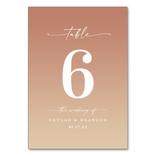 Minimal Ombre Terracotta Orange & Yellow Wedding Table Number