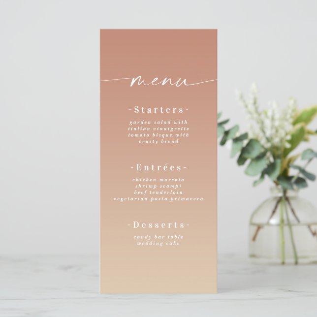 Minimal Ombre Yellow Gold & Terra Cotta Wedding Menu (Standing Front)
