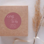 Minimal One More Day Wedding Rehearsal Dusty Pink Classic Round Sticker<br><div class="desc">Minimalist wedding rehearsal dinner favour sticker featuring typography text that says "one more day." The background is dusty pink.</div>