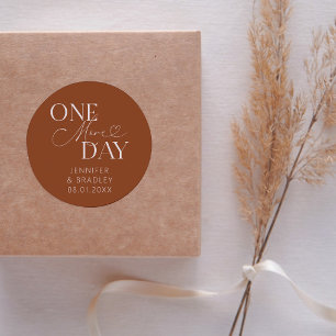 Minimal One More Day Wedding Rehearsal Terracotta Classic Round Sticker