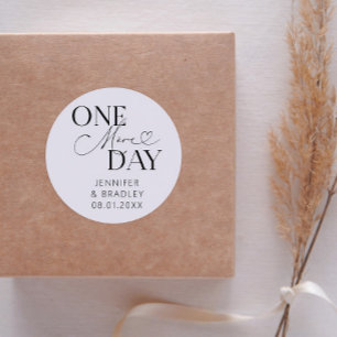 Minimal One More Day Wedding Rehearsal White Classic Round Sticker