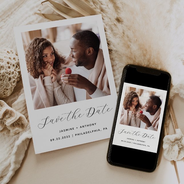 Minimal One Photo Script Black and White Save The Date (Creator Uploaded)