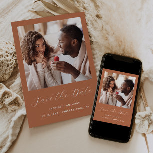 Minimal One Photo Script Terracotta Save The Date