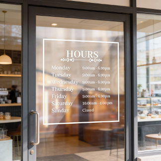 Minimal Opening Hours Transparent Window Cling 