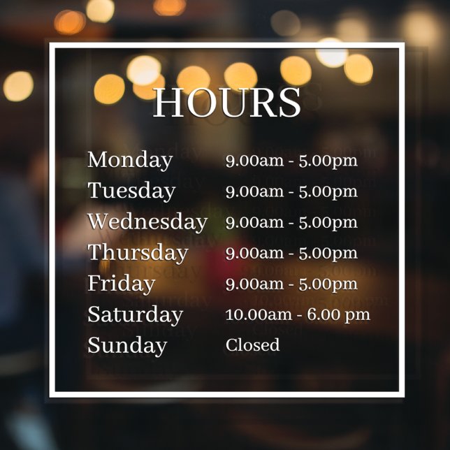 Minimal Opening Hours Transparent Window Cling (Creator Uploaded)