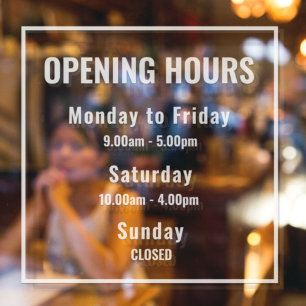 Minimal Opening Hours White Window Cling