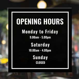 Minimal Opening Hours  Window Cling