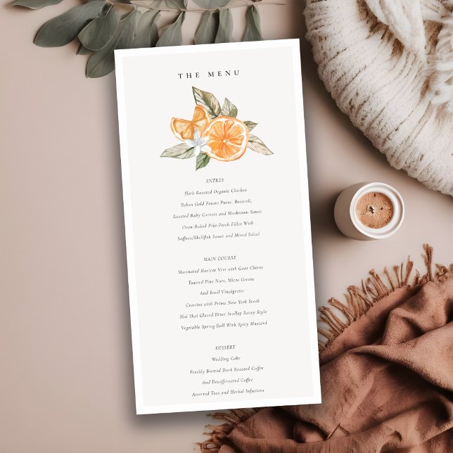 Minimal Orange Boho Botanical Wedding Menu Card (Creator Uploaded)