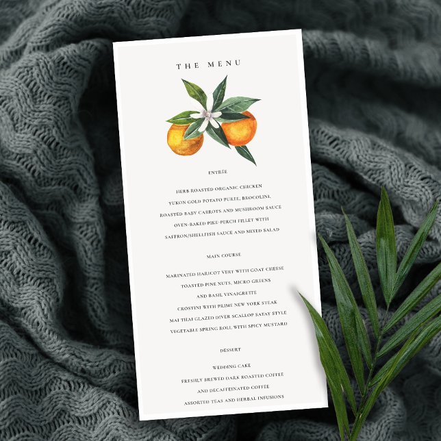 Minimal Orange Boho Botanical Wedding Menu Card (Creator Uploaded)