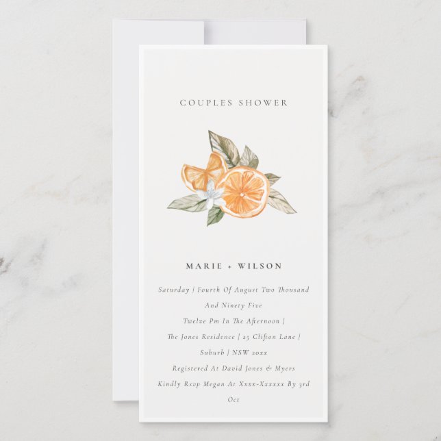 Minimal Orange Boho Foliage Couples Shower Invite (Front)