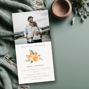 Minimal Orange Boho Foliage Photo Wedding Invite