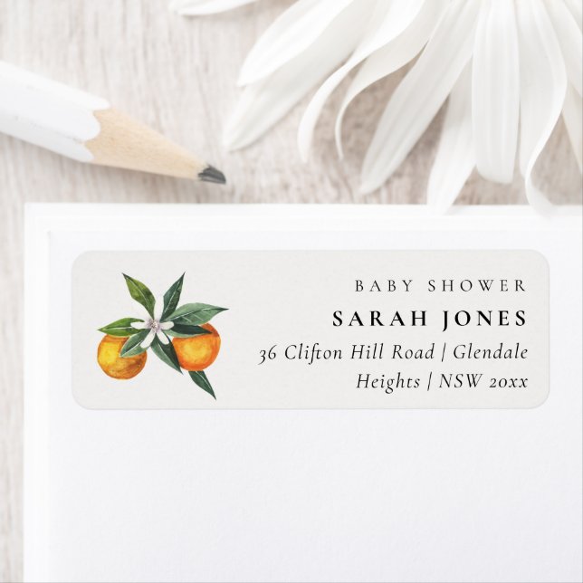 Minimal Orange Botanical Boho Baby Shower Address (Insitu)