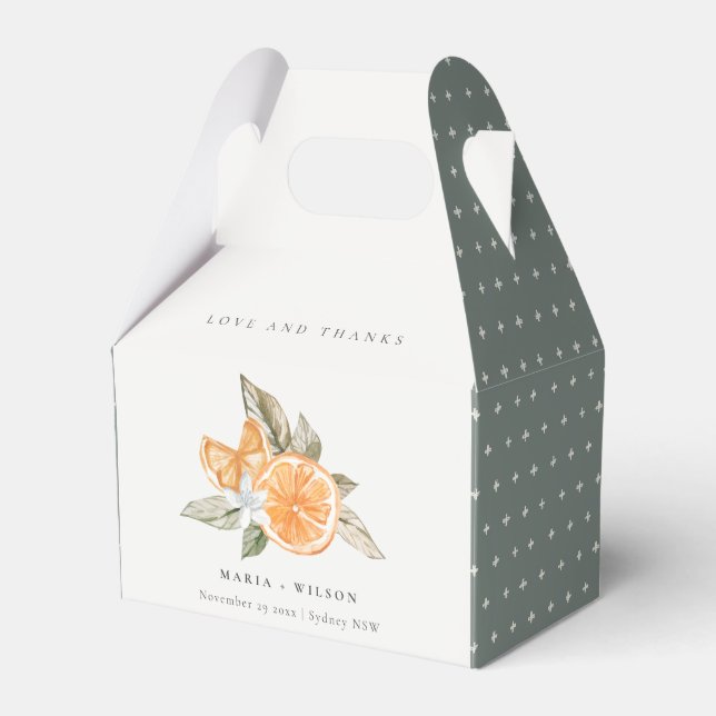 Minimal Orange Botanical Boho Love Thanks Wedding Favour Box (Front Side)