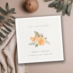 Minimal Orange Botanical Boho Love Thanks Wedding Napkin