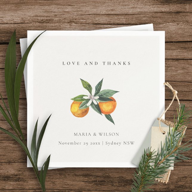 Minimal Orange Botanical Boho Love Thanks Wedding Napkin (Creator Uploaded)