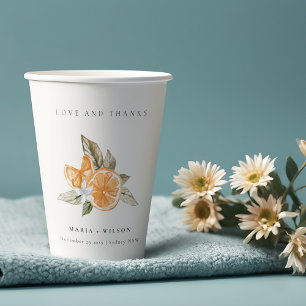 Minimal Orange Botanical Boho Love Thanks Wedding Paper Cups