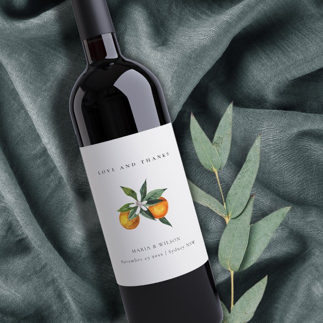 Minimal Orange Botanical Boho Love Thanks Wedding Wine Label (Creator Uploaded)