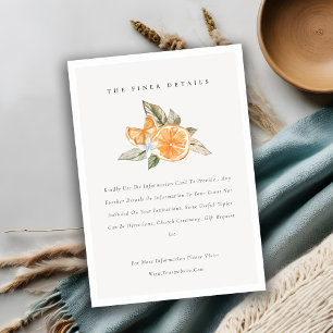 Minimal Orange Botanical Boho Wedding Details Enclosure Card