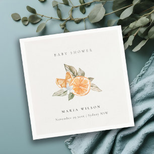 Minimal Orange Botanical Leafy Boho Baby Shower Napkin