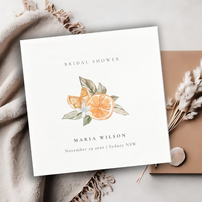 Minimal Orange Botanical Leafy Boho Bridal Shower Napkin (Creator Uploaded)