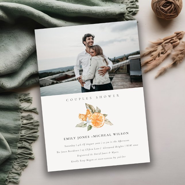 Minimal Orange Fauna Photo Couples Shower Invite (Creator Uploaded)