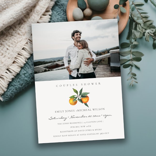 Minimal Orange Fauna Photo Couples Shower Invite (Creator Uploaded)
